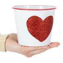 Artikel Witte bloempot met rood hart, plantenbak, Ø13cm H10,5cm
