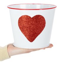 Artikel Witte bloempot met rood hart, plantenbak, Ø18cm H13,5cm