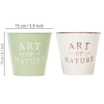 Artikel Bloempot met natuurmotief en opschrift, decoratie voor vensterbank en woonkamer, 15 cm, 2 stuks