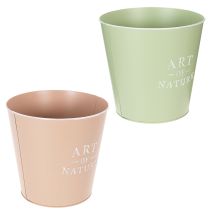 Artikel Ronde metalen bloempot Art of Nature 22cm in set van 2 - Groen en Roze