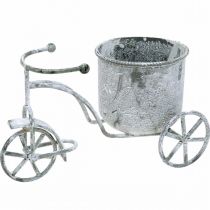 Bloempot fiets metaal vintage white wash 24×13×14cm