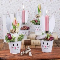 Bloempot konijnenbak metaal wit Paasdecoratie Ø8cm H20,5cm 4st