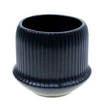 Bloempot keramiek plantenbak groeven zwart Ø12cm H10,5cm