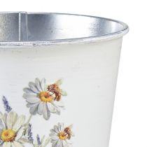 Artikel Bloempot metalen plantenbak witte bloemen 12,5cm H11,5cm