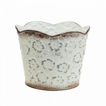 Bloempot wit metaal cachepot plantenpot Ø13cm H11.5cm