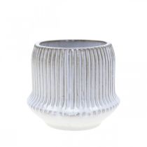 Bloempot keramiek plantenbak met groeven wit Ø12cm H10,5cm