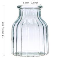 Artikel Bloemenvaasjes glas groeven design blauw Ø11cm H14.5cm 2 stuks