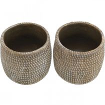 Artikel Boho bloempot cachepot keramiek gevlochten look Ø9cm H10.5cm 2st