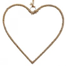 Boho stijl, hart metalen ring decoratieve ring jute lint B33cm 3st