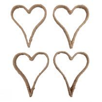 Boho-stijl, hart metalen ring decoratieve ring jute lint 20cm 4st