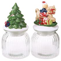 Artikel Snoeppot met deksel Kerstbonboniere H20cm 2st