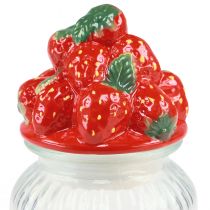 Artikel Snoeppot met deksel aardbei koektrommel Ø11cm H18cm
