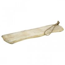 Houten dienblad, dienblad met koord, naturel hout gewassen wit, shabby chic L60cm