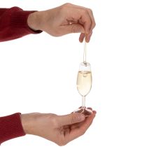 Artikel Hangerset met champagnefles en champagneglas, kerstboomversiering, 14 cm, 2 stuks