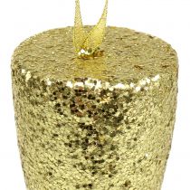 Hanger champagne glas licht goud glitter 15cm Oudejaarsavond en Kerst