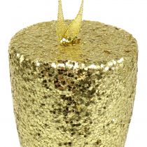 Artikel Hanger champagne glas licht goud glitter 15cm Oudejaarsavond en Kerst