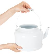 Artikel Charmante decoratieve theepot in wit, metalen plantenbak in landelijke stijl, vintage plantenbak 27x20,5 cm