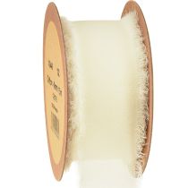 Artikel Chiffon lint crèmekleurige stoffen lint met franjes 40mm 15m