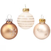 Artikel Kerstboomballen glas mini parel wit goud Ø3cm 9 st