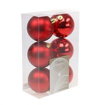 Artikel Rode plastic kerstboomballen, 8 cm, 6 stuks