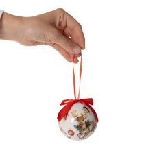 Artikel Kerstbal met hertenmotief en lint om op te hangen, 7 cm, 4 stuks