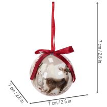 Artikel Kerstbal met hertenmotief en lint om op te hangen, 7 cm, 4 stuks