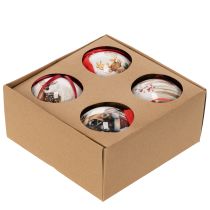 Artikel Kerstbal met hertenmotief en lint om op te hangen, 7 cm, 4 stuks