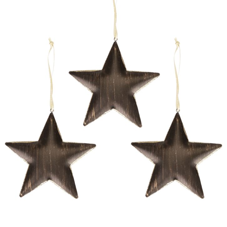 Kerstboomdecoratie decoratie ster metaal zwart goud Ø15cm 3st