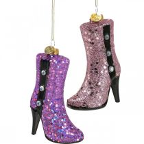 Kerstboomversiering glazen stiletto laarzen hoge hakken H10cm 2st