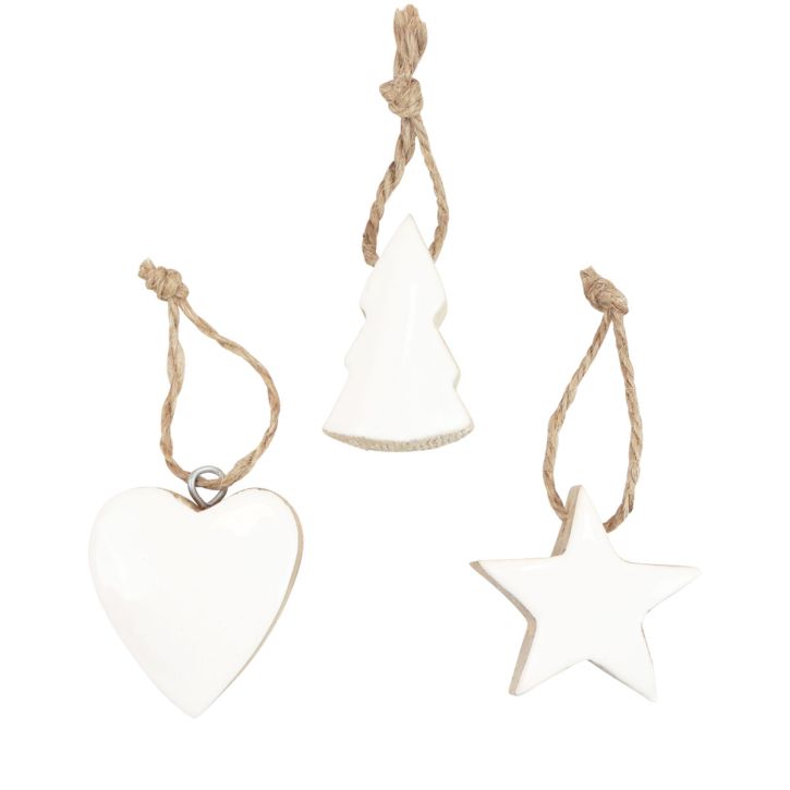 Artikel Kerstboomversiering houtmix hart ster kerstboom wit, naturel 5cm 27st