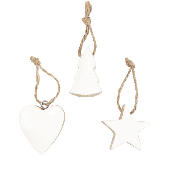 Artikel Kerstboomversiering houtmix hart ster kerstboom wit, naturel 5cm 27 st