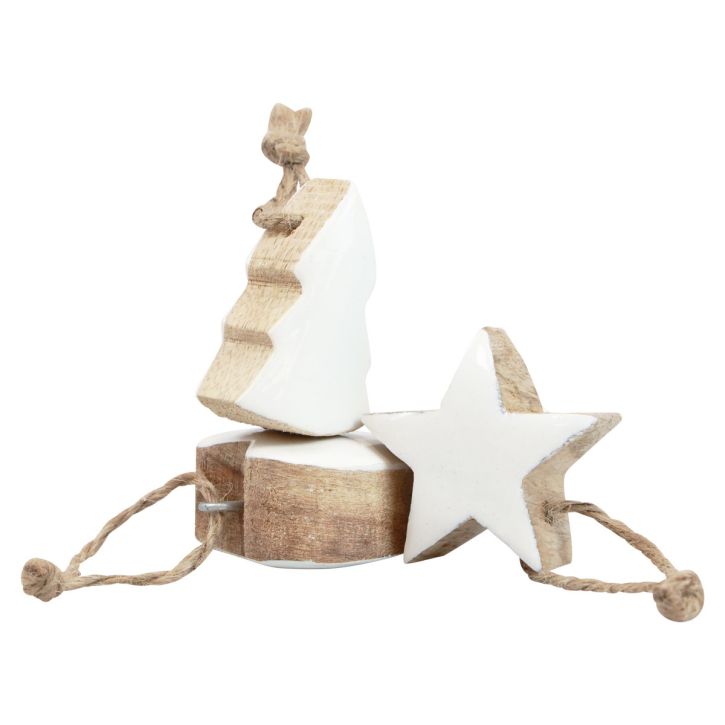 Artikel Kerstboomversiering houtmix hart ster kerstboom wit, naturel 5cm 27 st