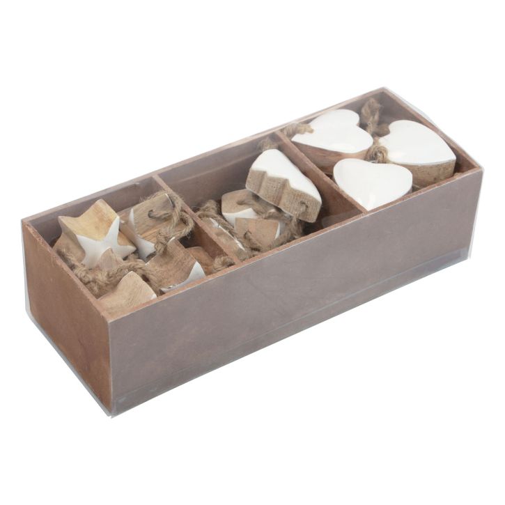 Artikel Kerstboomversiering houtmix hart ster kerstboom wit, naturel 5cm 27 st