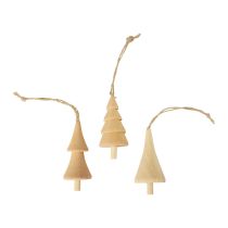 Artikel Kerstboomversieringen houten dennenboom, houten hanger naturel 7-8cm 12st