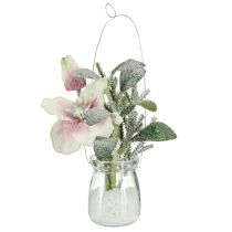 Artikel Kunstkerstroos in glas kunstbloemen om op te hangen H22cm