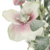 Artikel Kunstkerstroos in glas kunstbloemen om op te hangen H22cm