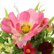 Decoratief boeket Cosmea en sneeuwbal in een bos Kunstroze Assorti H18cm
