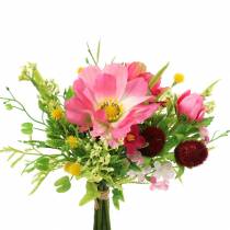 Decoratief boeket Cosmea en sneeuwbal in een bos Kunstroze Assorti H18cm