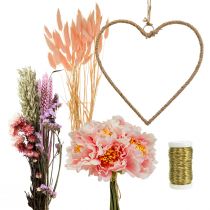Artikel DIY doosje hart decoratie lus met pioenrozen en droogbloemen roze 33cm