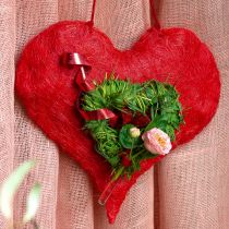 Artikel Sisal hart hartdecoratie met sisalvezels in rood 40x40cm