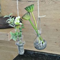 Mini glazen vazen voor het ophangen van glasdecoratie met draadhanger H14cm 4st