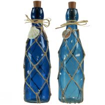 Artikel Glazen fles maritiem blauwe flessen met LED H28cm 2st
