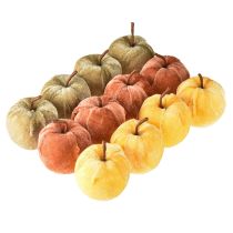 Artikel Decoratieve appels stof appel fluweel bruin geel Ø5cm H6cm 12 stuks