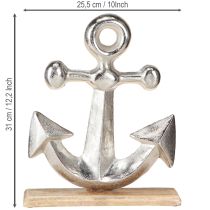 Artikel Decoratief anker, metaal en hout in naturel zilver, 25,5 x 5,5 x 31 cm