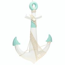 Artikel Decoratief anker wit blauw maritiem decoratie om op te hangen H58,5cm