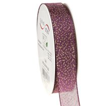 Artikel Decoratief lint paars met gouden stippen, maatvast, 25 mm, 20 m