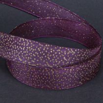 Artikel Decoratief lint paars met gouden stippen, maatvast, 25 mm, 20 m