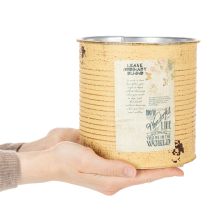 Artikel Decoratieve tinnen, abrikooskleurige, metalen plantenpot, zomerdecoratie, Ø15,5 cm H15 cm