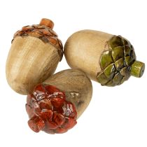 Artikel Decoratieve eikels houten tafeldecoratie groen oranje rood H10cm 3 stuks
