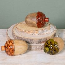 Artikel Decoratieve eikels houten tafeldecoratie groen oranje rood H10cm 3 stuks